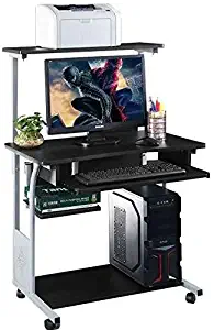 Produit Royal Computer Table Desk with Printer Shelf and Keyboard Shelf Stand Furniture Office Home Study Student Armoires Hutches Workstation Table Rolling Laptop Corner Lockable with Wheels Modern