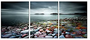 Canvas Wall Art Lake Beach Colorful Stones -16