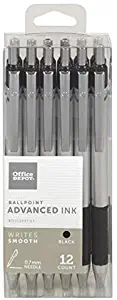 Office Depot Advanced Ink Retractable Ballpoint Pens, Needle Point, 0.7 mm, Silver Barrel, Black Ink, Pack Of 12