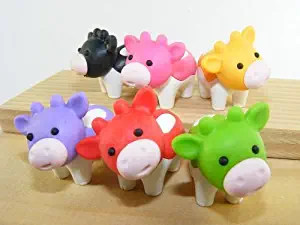 6Pcs Japanese Iwako Erasers-Cows