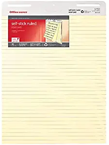 Office Depot Brand Bleed Resistant Self-Stick Easel Pads, 25" x 30", 40 Sheets, 30% Recycled, Yellow, Pack of 2