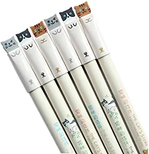 Black Ink Gel Pens, 6 Pack Cute Pens Japanese Kawaii Cat Gel Pens, Ultra Fine Point 0.38mm Fine Tip Pen Set Rollerball Pens for Stationary School Office Supplies, Great Art Crafts Scrapbooks