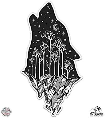 GT Graphics Wolf Howling Moon Celestial Mountains - Vinyl Sticker Waterproof Decal